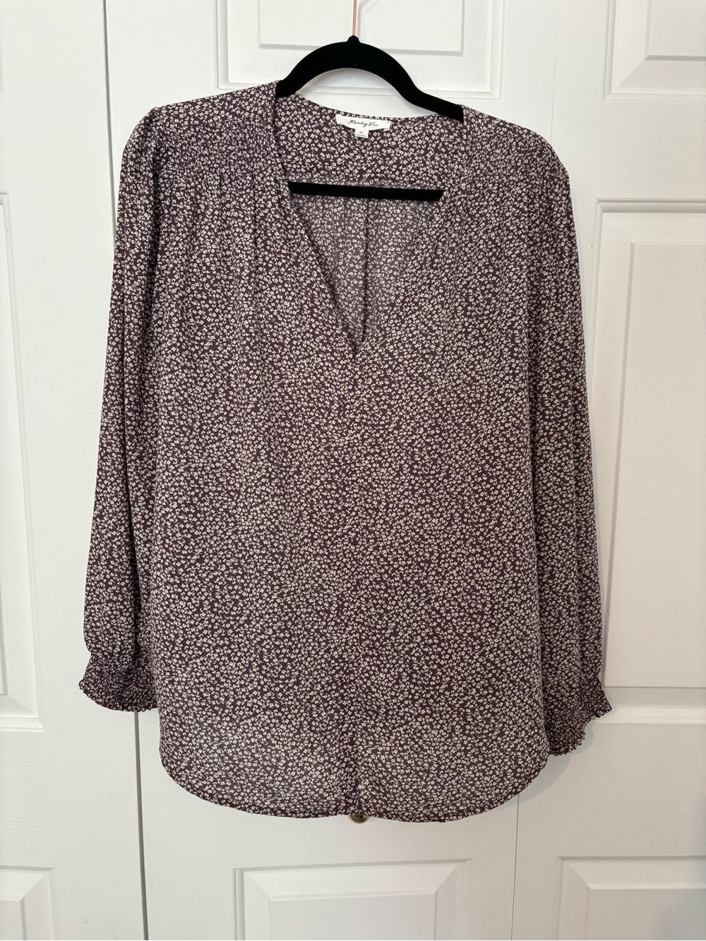 Monday Fun Plum Micro-Floral V-Neck Blouse